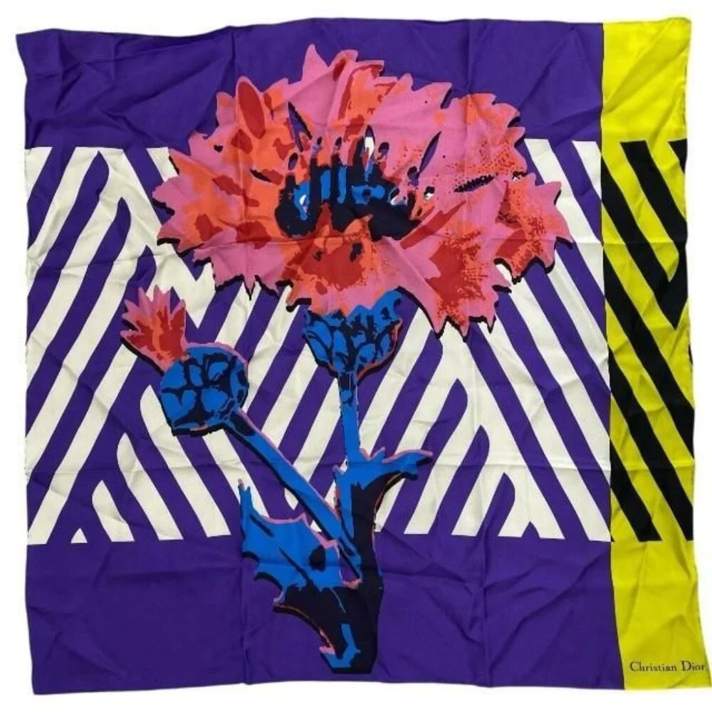 Christian Dior Stole Shawl Scarf D-flower POP Silk Multicolor